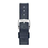 2025 Model Chopard Happy Sport 33 mm Watch - Ref: 278608-4001 - Silver Dial in 18k Yellow Gold Case, Blue Leather Strap