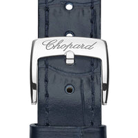 2025 Model Chopard Happy Sport 33 mm Watch - Ref: 278608-4001 - Silver Dial in 18k Yellow Gold Case, Blue Leather Strap