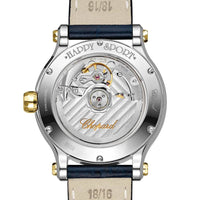 2025 Model Chopard Happy Sport 36 mm Watch - Ref: 278559-4001 - White Dial in 18k Yellow Gold & Stainless Steel Case, Blue Leather Strap