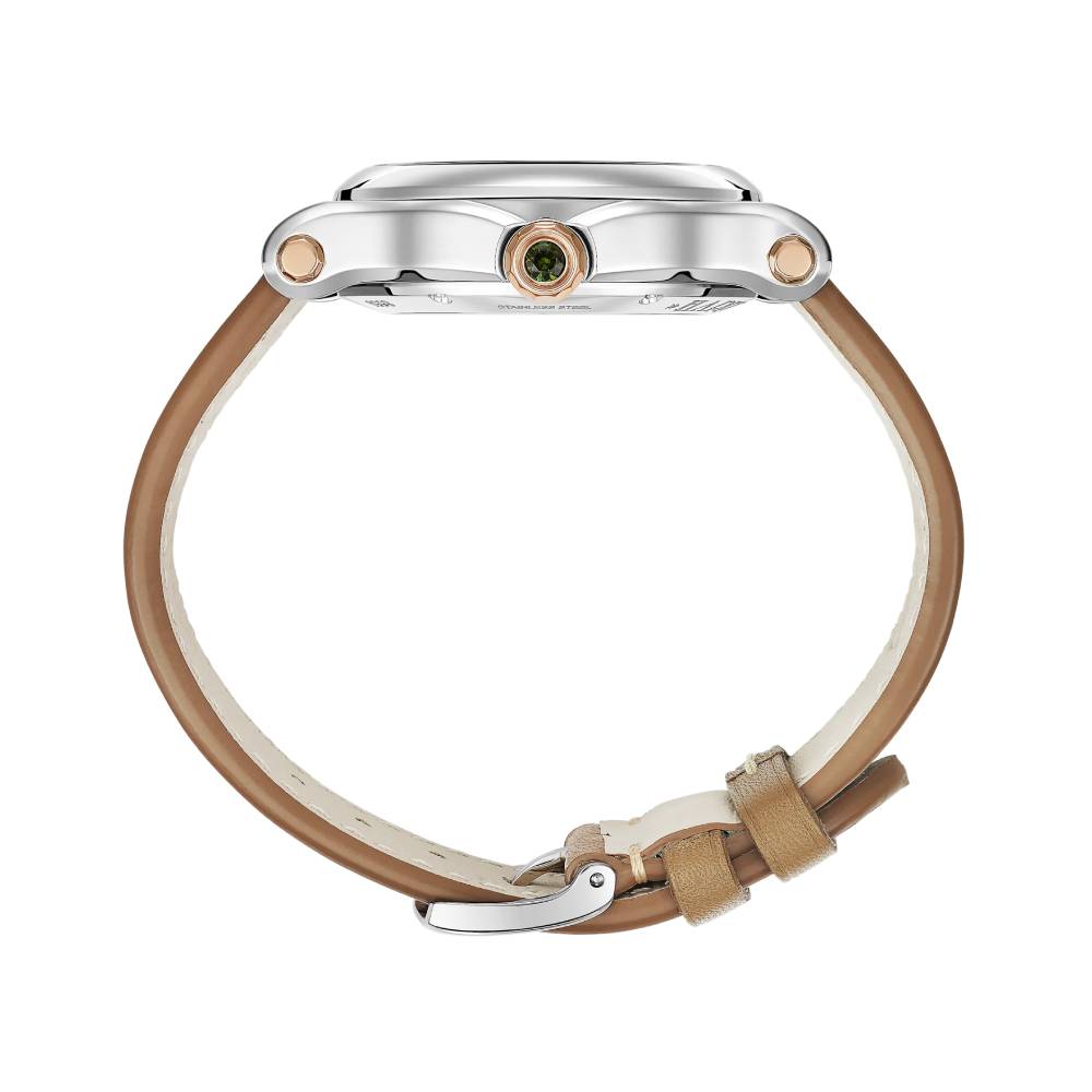 2025 Model Chopard Happy Sport 36 mm Watch - Ref: 278559-6028 -  Khaki Green Dial in  18k Rose Gold and Stainless Steel Case, Brown Calfskin Leather
