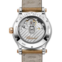 2025 Model Chopard Happy Sport 36 mm Watch - Ref: 278559-6028 -  Khaki Green Dial in  18k Rose Gold and Stainless Steel Case, Brown Calfskin Leather