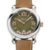 2025 Model Chopard Happy Sport 36 mm Watch - Ref: 278559-6028 -  Khaki Green Dial in  18k Rose Gold and Stainless Steel Case, Brown Calfskin Leather