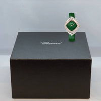 2025 Model Chopard L'Heure Du Diamant Cushion 36 mm Watch - Ref: 13A196-5500 - Green Dial in 18k Rose Gold Case, Green Leather Strap