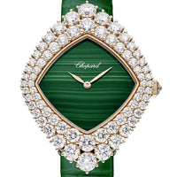 2025 Model Chopard L'Heure Du Diamant Cushion 36 mm Watch - Ref: 13A196-5500 - Green Dial in 18k Rose Gold Case, Green Leather Strap