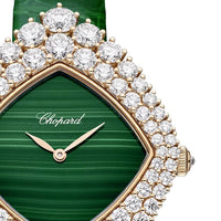 2025 Model Chopard L'Heure Du Diamant Cushion 36 mm Watch - Ref: 13A196-5500 - Green Dial in 18k Rose Gold Case, Green Leather Strap