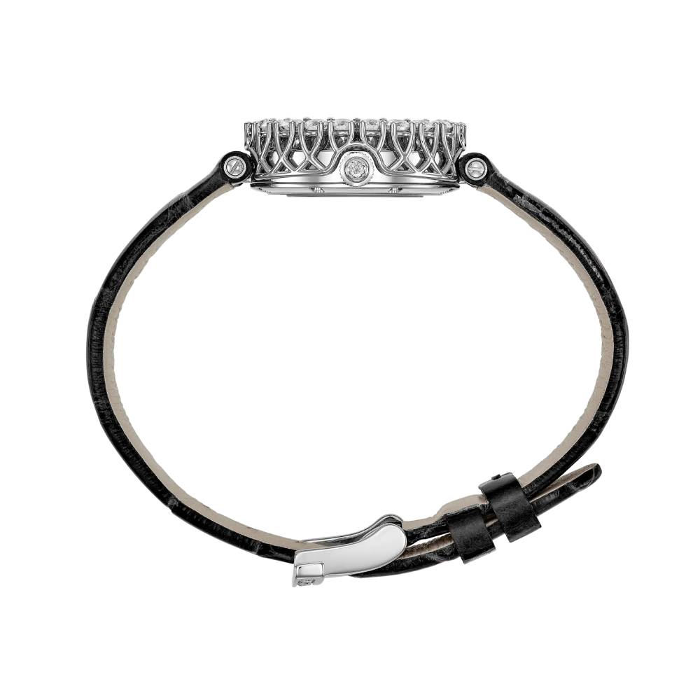 2025 Model Chopard L'Heure Du Diamant Round 26 mm Watch - Ref: 13A178-1302 - Diamond Dial in 18k White Gold Case, Black Leather Strap