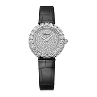 2025 Model Chopard L'Heure Du Diamant Round 26 mm Watch - Ref: 13A178-1302 - Diamond Dial in 18k White Gold Case, Black Leather Strap