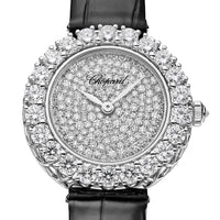 2025 Model Chopard L'Heure Du Diamant Round 26 mm Watch - Ref: 13A178-1302 - Diamond Dial in 18k White Gold Case, Black Leather Strap