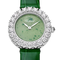 2025 Model Chopard L'Heure Du Diamant Round 26 mm Watch - Ref: 13A178-1310 - Green Dial in 18k White Gold Case, Green Leather Strap