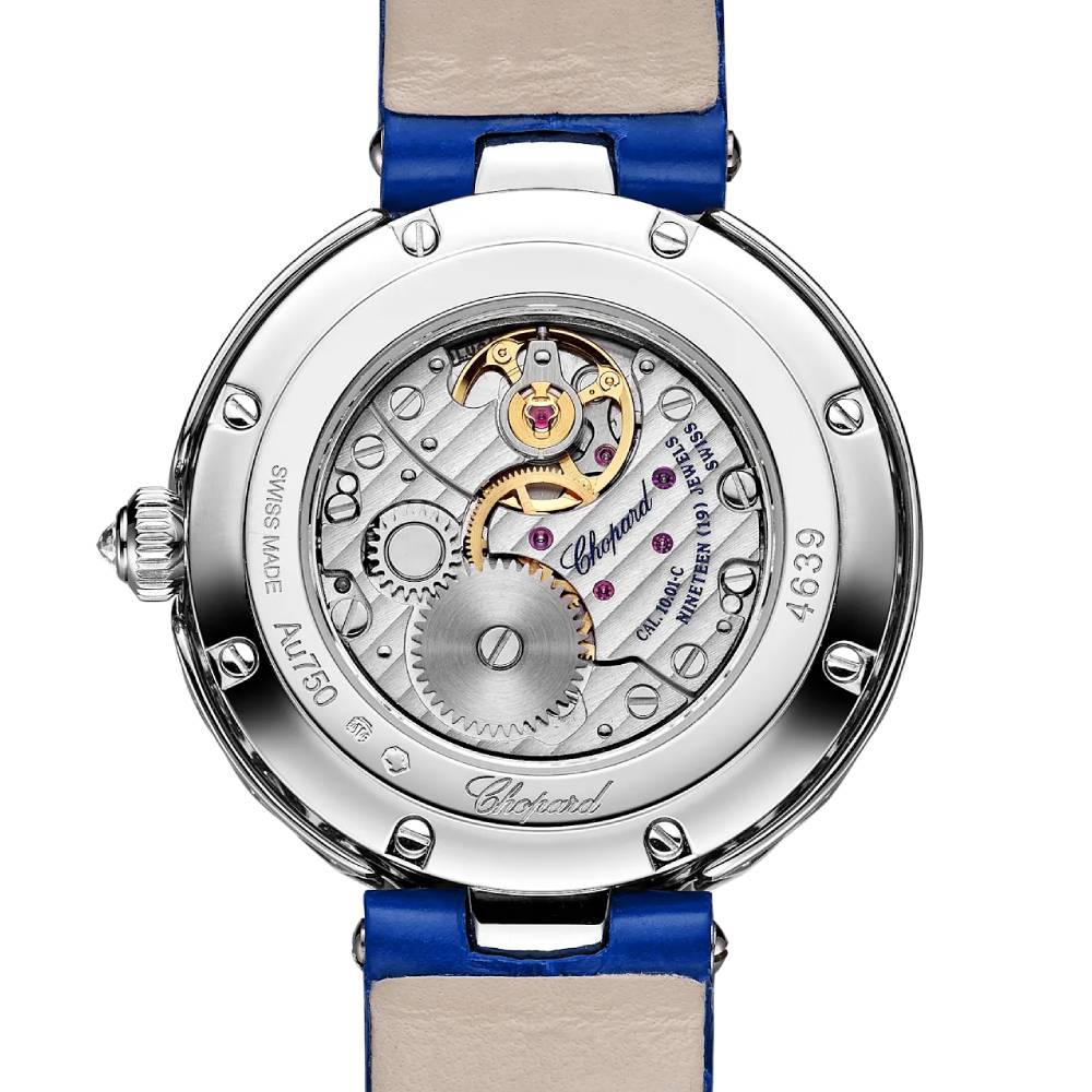 2025 Model Chopard L'Heure Du Diamant Round 26 mm Watch - Ref: 13A178-1312 - Blue Dial in 18k White Gold Case, Blue Leather Strap