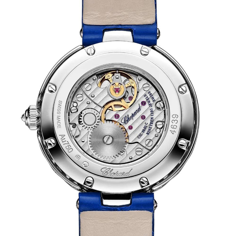 2025 Model Chopard L'Heure Du Diamant Round 26 mm Watch - Ref: 13A178-1312 - Blue Dial in 18k White Gold Case, Blue Leather Strap