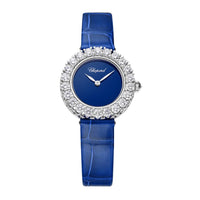 2025 Model Chopard L'Heure Du Diamant Round 26 mm Watch - Ref: 13A178-1312 - Blue Dial in 18k White Gold Case, Blue Leather Strap