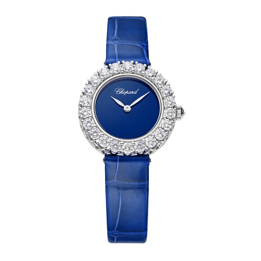 2025 Model Chopard L'Heure Du Diamant Round 26 mm Watch - Ref: 13A178-1312 - Blue Dial in 18k White Gold Case, Blue Leather Strap