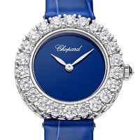 2025 Model Chopard L'Heure Du Diamant Round 26 mm Watch - Ref: 13A178-1312 - Blue Dial in 18k White Gold Case, Blue Leather Strap