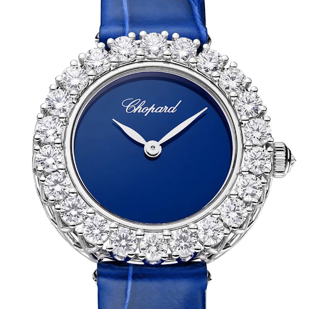 2025 Model Chopard L'Heure Du Diamant Round 26 mm Watch - Ref: 13A178-1312 - Blue Dial in 18k White Gold Case, Blue Leather Strap