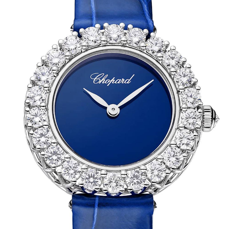 2025 Model Chopard L'Heure Du Diamant Round 26 mm Watch - Ref: 13A178-1312 - Blue Dial in 18k White Gold Case, Blue Leather Strap