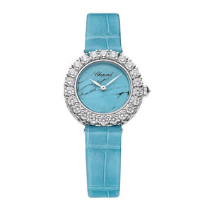2025 Model Chopard L'Heure Du Diamant Round 26 mm Watch - Ref: 13A178-1315 - Blue Dial in 18k White Gold Case, Blue Leather Strap