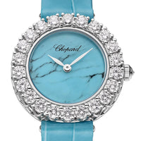 2025 Model Chopard L'Heure Du Diamant Round 26 mm Watch - Ref: 13A178-1315 - Blue Dial in 18k White Gold Case, Blue Leather Strap