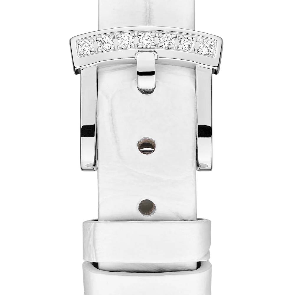 2025 Model Chopard L'Heure Du Diamant Round 26 mm Watch - Ref: 13A178-1316 - Blue-Green Dial in 18k White Gold Case, White Leather Strap