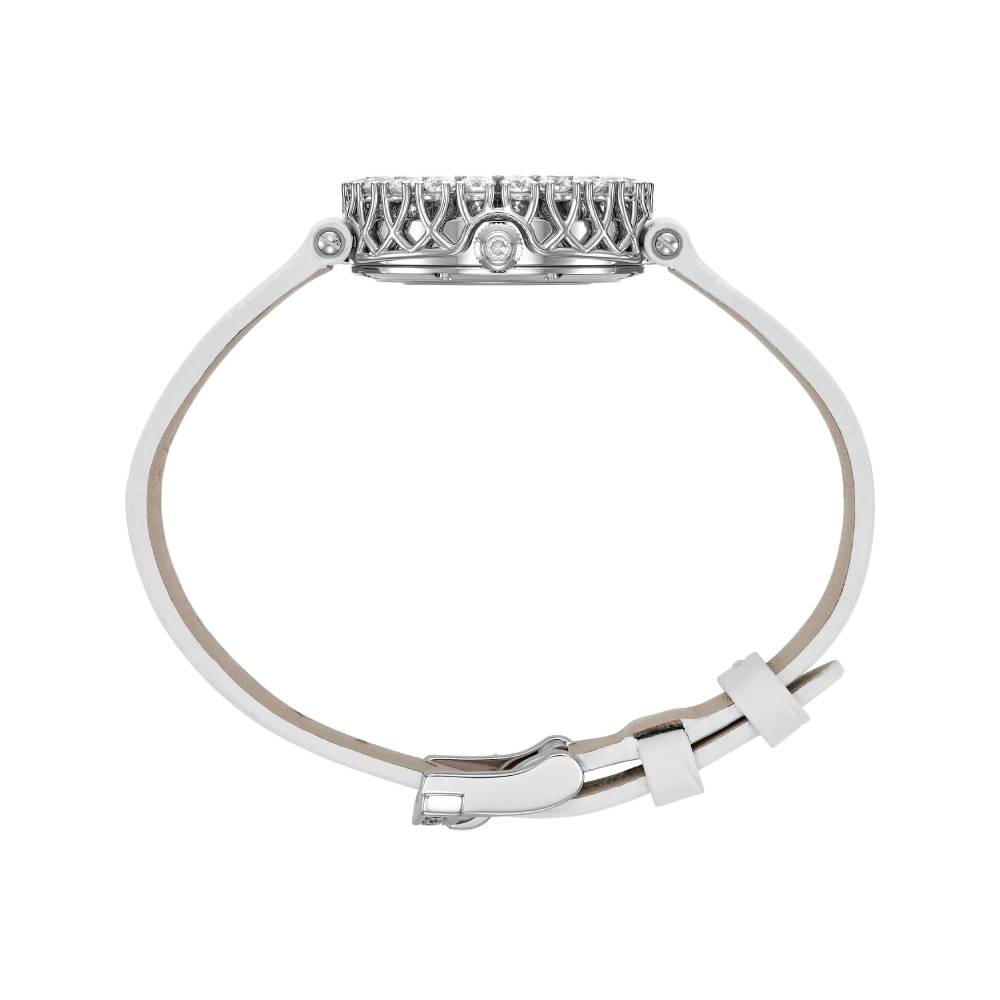 2025 Model Chopard L'Heure Du Diamant Round 26 mm Watch - Ref: 13A178-1316 - Blue-Green Dial in 18k White Gold Case, White Leather Strap