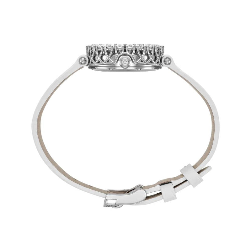 2025 Model Chopard L'Heure Du Diamant Round 26 mm Watch - Ref: 13A178-1316 - Blue-Green Dial in 18k White Gold Case, White Leather Strap