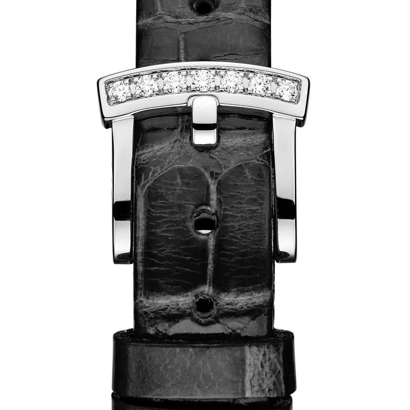 2025 Model Chopard L'Heure Du Diamant Round 26 mm Watch - Ref: 13A178-1318 - Black Dial in 18k White Gold Case, Black Leather Strap