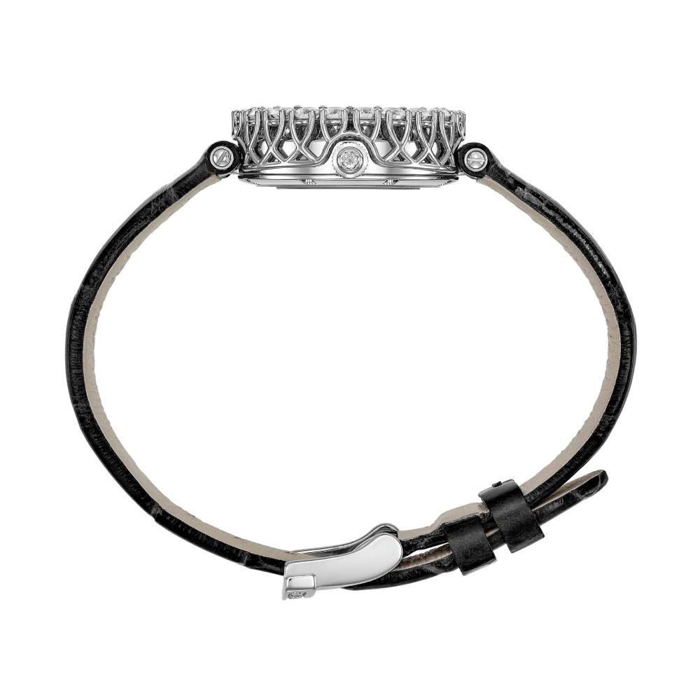 2025 Model Chopard L'Heure Du Diamant Round 26 mm Watch - Ref: 13A178-1318 - Black Dial in 18k White Gold Case, Black Leather Strap