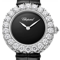 2025 Model Chopard L'Heure Du Diamant Round 26 mm Watch - Ref: 13A178-1318 - Black Dial in 18k White Gold Case, Black Leather Strap