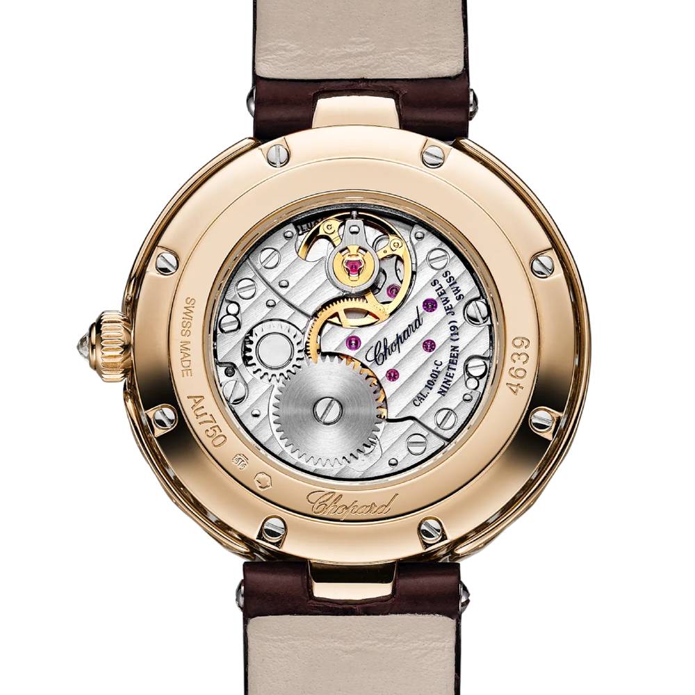 2025 Model Chopard L'Heure Du Diamant Round 26 mm Watch - Ref: 13A178-5313 - Brown Dial in 18k Rose Gold Case, Brown Leather