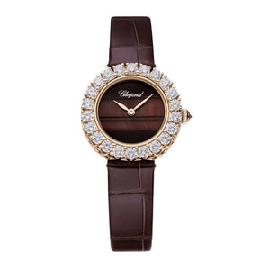 2025 Model Chopard L'Heure Du Diamant Round 26 mm Watch - Ref: 13A178-5313 - Brown Dial in 18k Rose Gold Case, Brown Leather