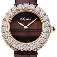 2025 Model Chopard L'Heure Du Diamant Round 26 mm Watch - Ref: 13A178-5313 - Brown Dial in 18k Rose Gold Case, Brown Leather