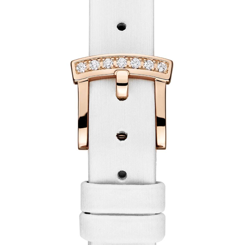 2025 Model Chopard L'Heure Du Diamant Round 26 mm Watch - Ref: 13A178-5317 - White Opal Dial in 18k Rose Gold Case, White Calfskin Strap