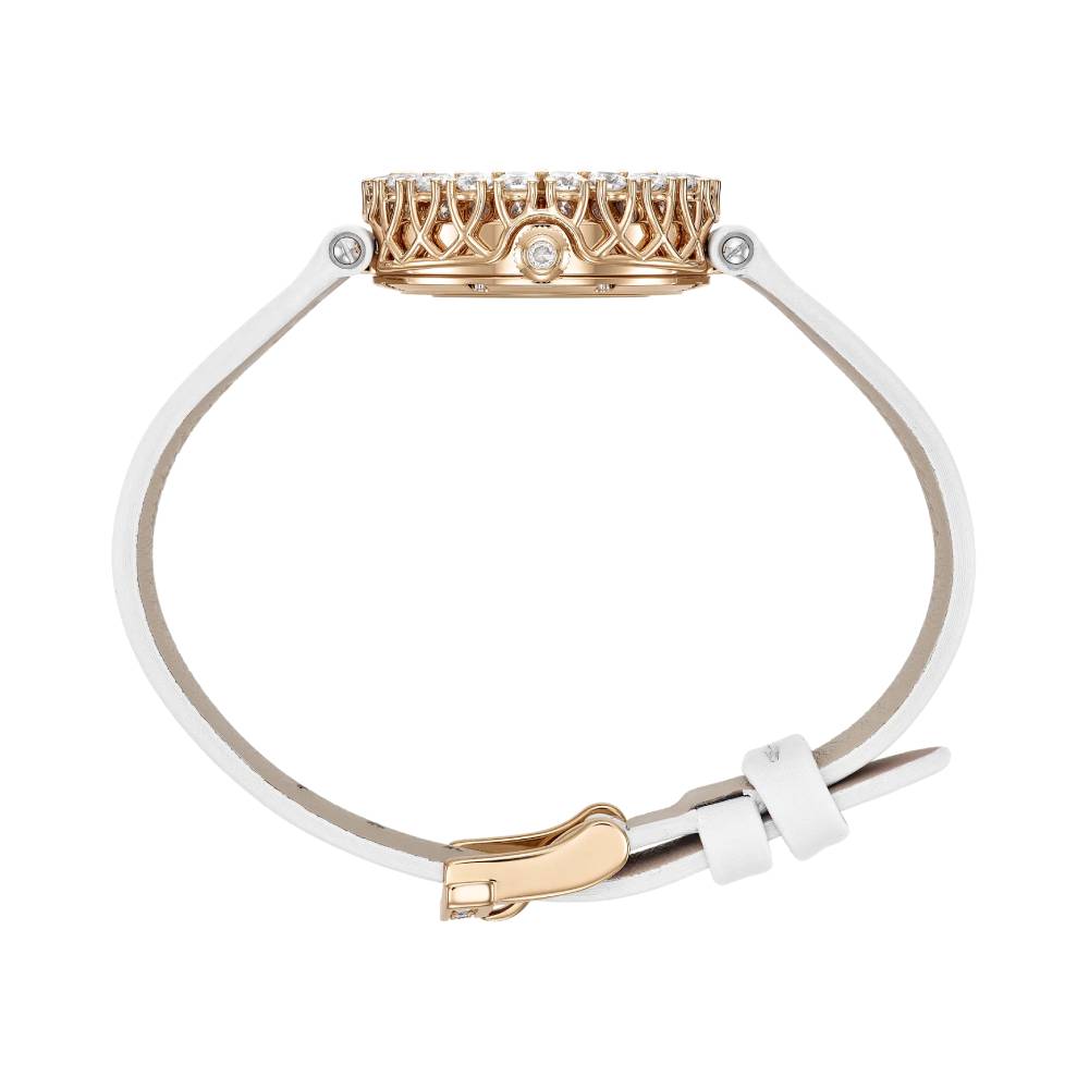 2025 Model Chopard L'Heure Du Diamant Round 26 mm Watch - Ref: 13A178-5317 - White Opal Dial in 18k Rose Gold Case, White Calfskin Strap