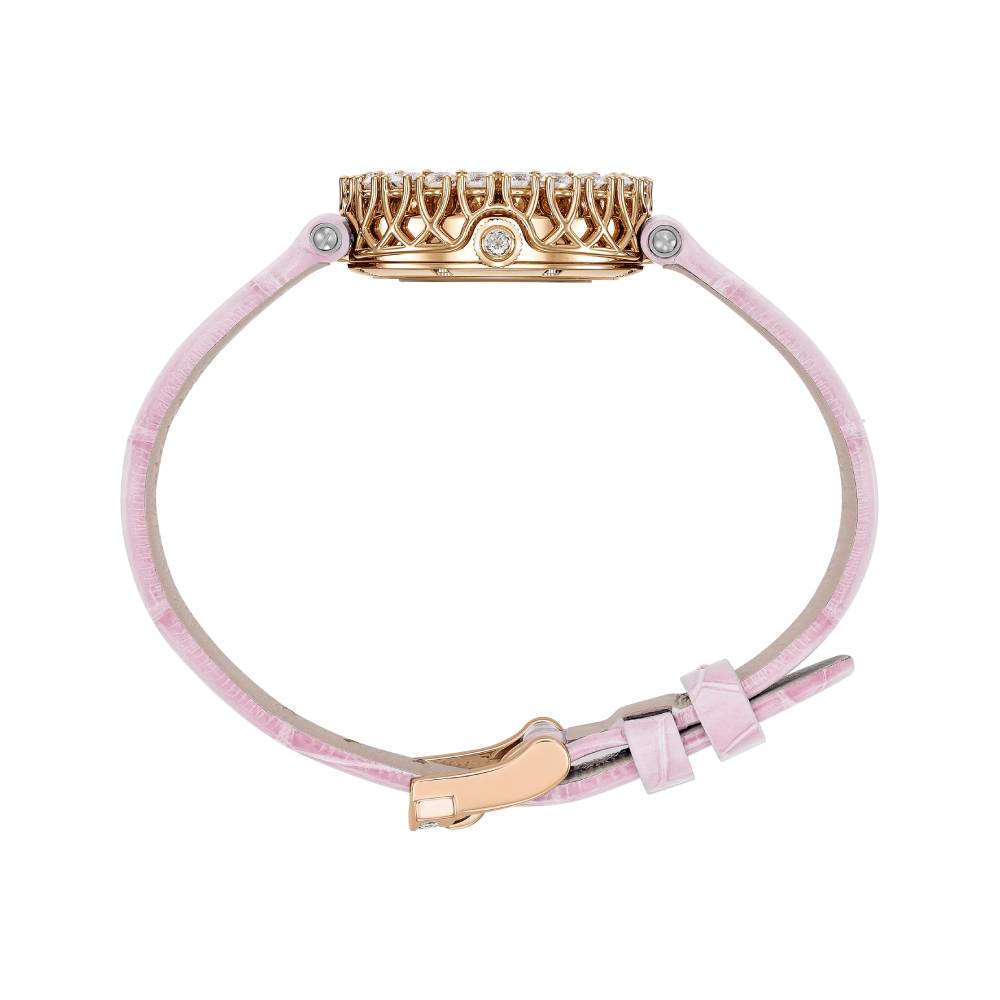 2025 Model Chopard L'Heure Du Diamant Round 26 mm Watch - Ref: 13A178-5319 -  Pink Opal Dial in 18k Rose Gold Case, Pink Leather Strap