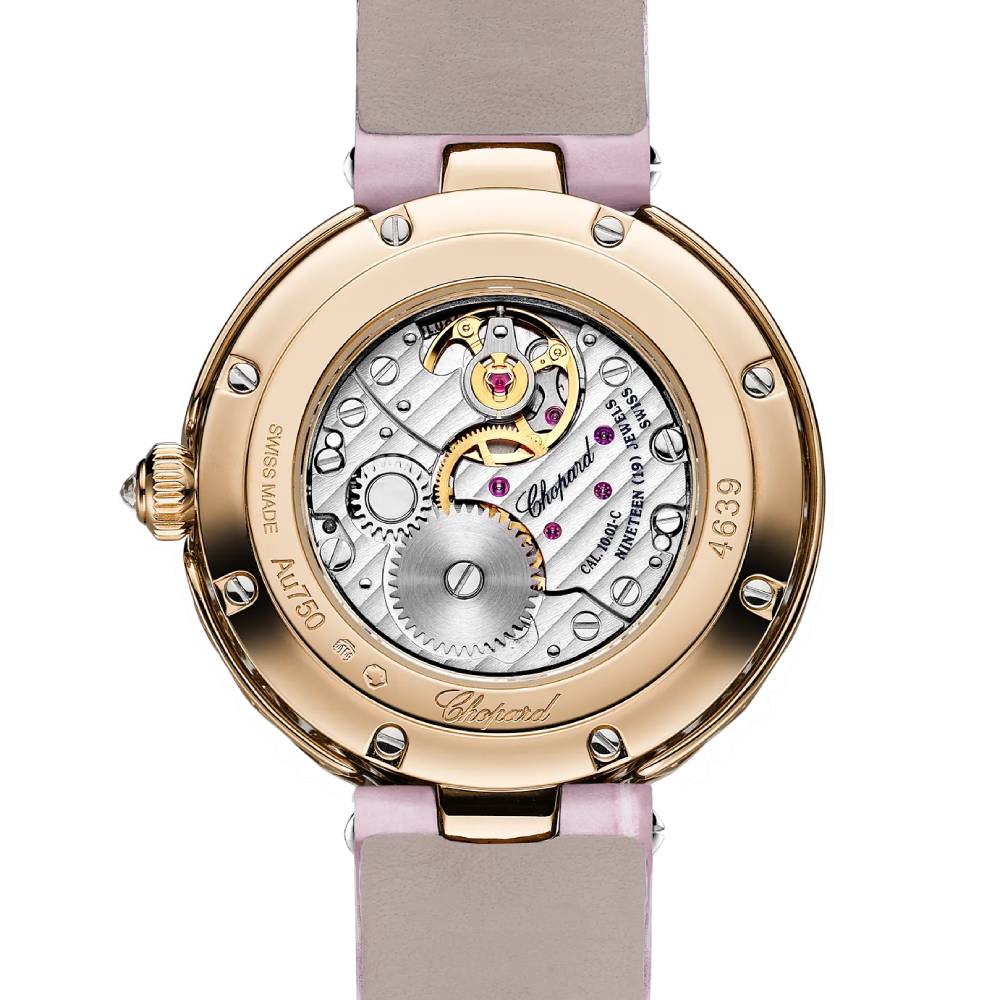 2025 Model Chopard L'Heure Du Diamant Round 26 mm Watch - Ref: 13A178-5319 -  Pink Opal Dial in 18k Rose Gold Case, Pink Leather Strap