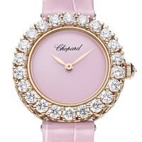 2025 Model Chopard L'Heure Du Diamant Round 26 mm Watch - Ref: 13A178-5319 -  Pink Opal Dial in 18k Rose Gold Case, Pink Leather Strap
