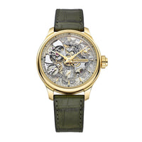 2025 Model Chopard L.U.C Full Strike Revelation 42mm Watch - Ref: 161947-0002 - Openworked Sapphire Dial in 18k Yellow Gold Case, Green Leather