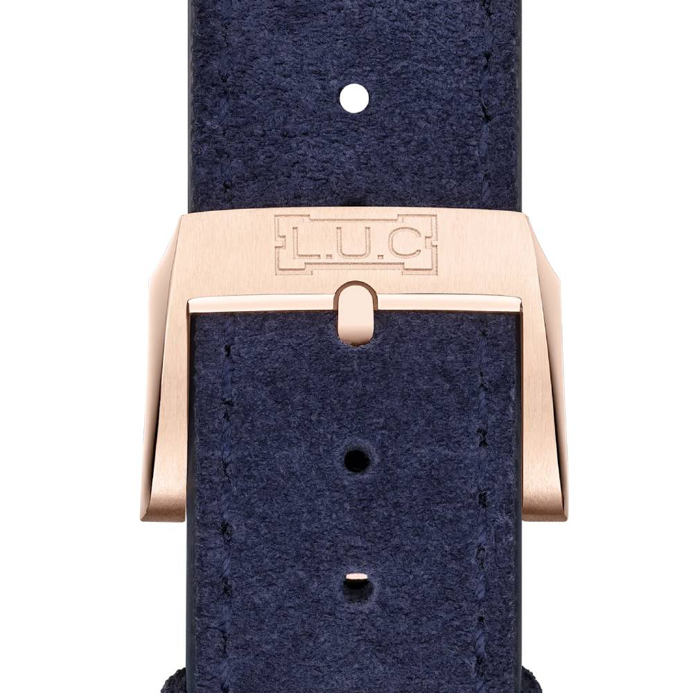 2025 Model Chopard L.U.C Heritage EHG Moon 122 44mm Watch - Ref: 161988-5001 - Blue Aventurine Dial in 18k Rose Gold Case, Blue Calfskin Strap