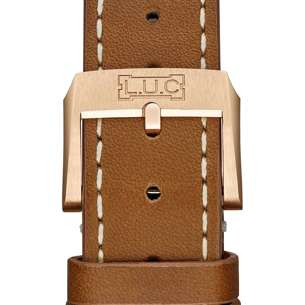 2025 Model Chopard L.U.C Quattro Mark IV 39 mm Watch - Ref: 161954-5001 - Blue Dial in  18k Rose Gold Case, Gray & Brown Leather Strap