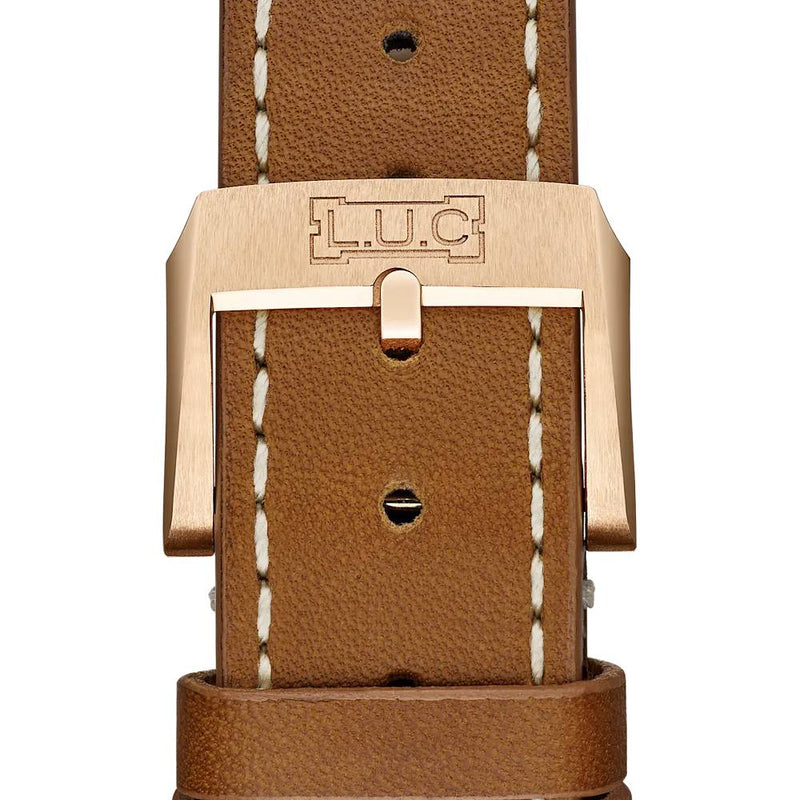 2025 Model Chopard L.U.C Quattro Mark IV 39 mm Watch - Ref: 161954-5001 - Blue Dial in  18k Rose Gold Case, Gray & Brown Leather Strap