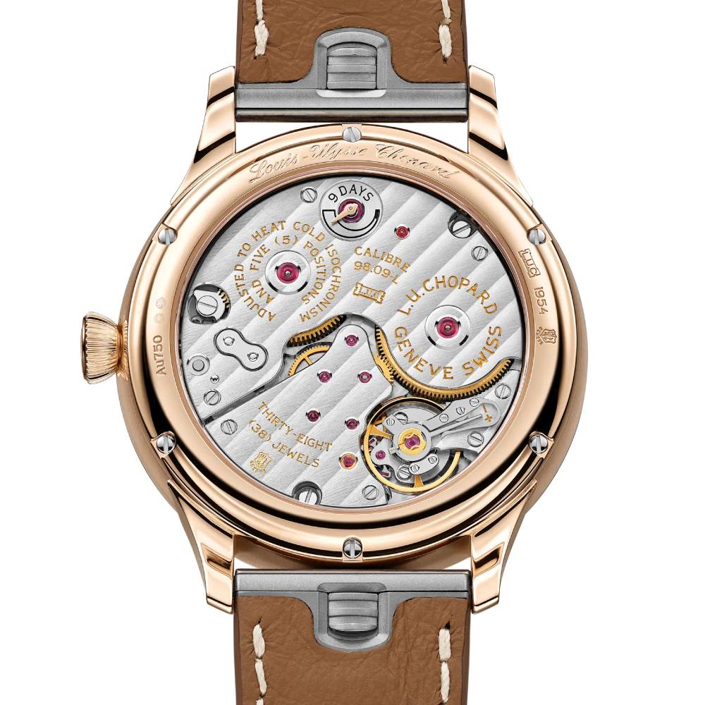 2025 Model Chopard L.U.C Quattro Mark IV 39 mm Watch - Ref: 161954-5001 - Blue Dial in  18k Rose Gold Case, Gray & Brown Leather Strap