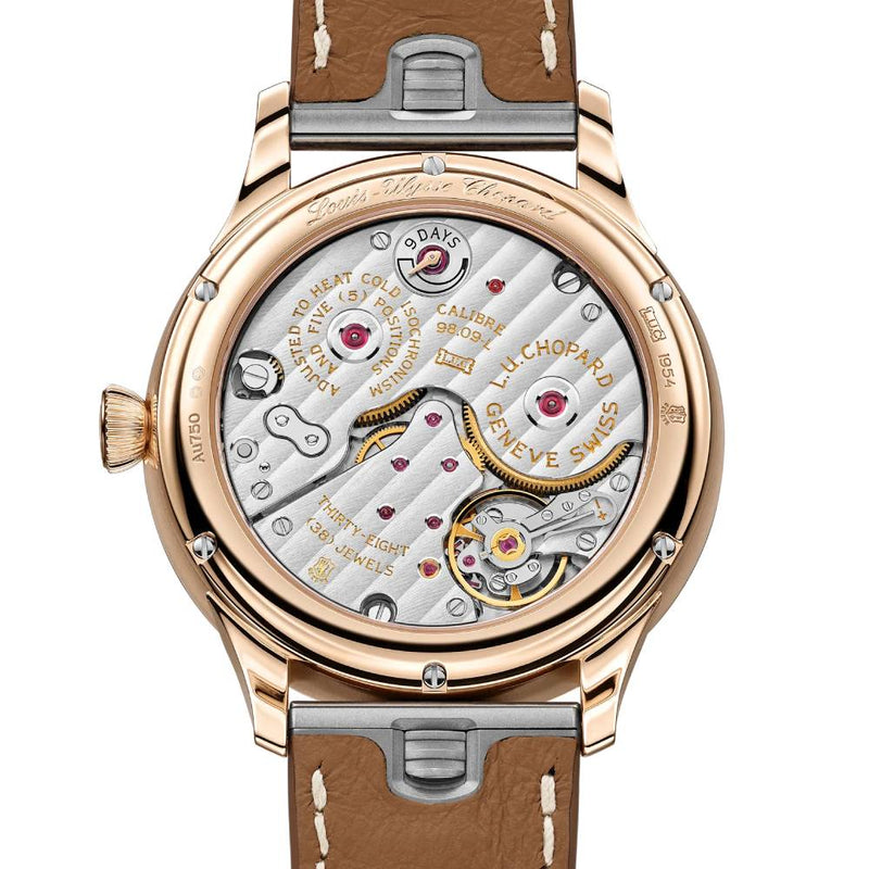 2025 Model Chopard L.U.C Quattro Mark IV 39 mm Watch - Ref: 161954-5001 - Blue Dial in  18k Rose Gold Case, Gray & Brown Leather Strap