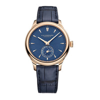 2025 Model Chopard L.U.C Quattro Mark IV 39 mm Watch - Ref: 161954-5001 - Blue Dial in  18k Rose Gold Case, Gray & Brown Leather Strap