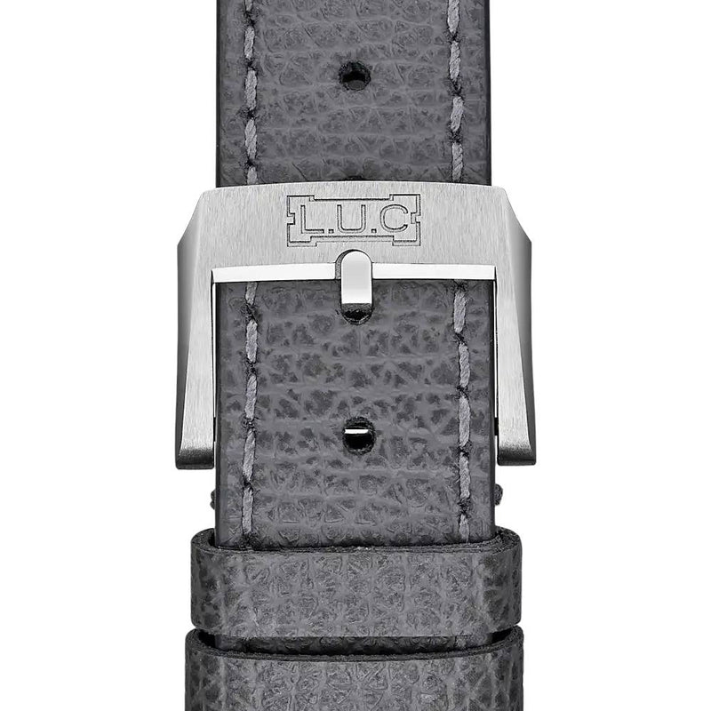 2025 Model Chopard LUC Quattro Mark IV Light 39mm Watch - Ref: 161954-9001 - Blue Index Dial in Platinum Case, Gray Leather