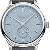 2025 Model Chopard LUC Quattro Mark IV Light 39mm Watch - Ref: 161954-9001 - Blue Index Dial in Platinum Case, Gray Leather