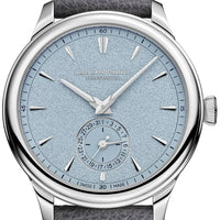 2025 Model Chopard LUC Quattro Mark IV Light 39mm Watch - Ref: 161954-9001 - Blue Index Dial in Platinum Case, Gray Leather
