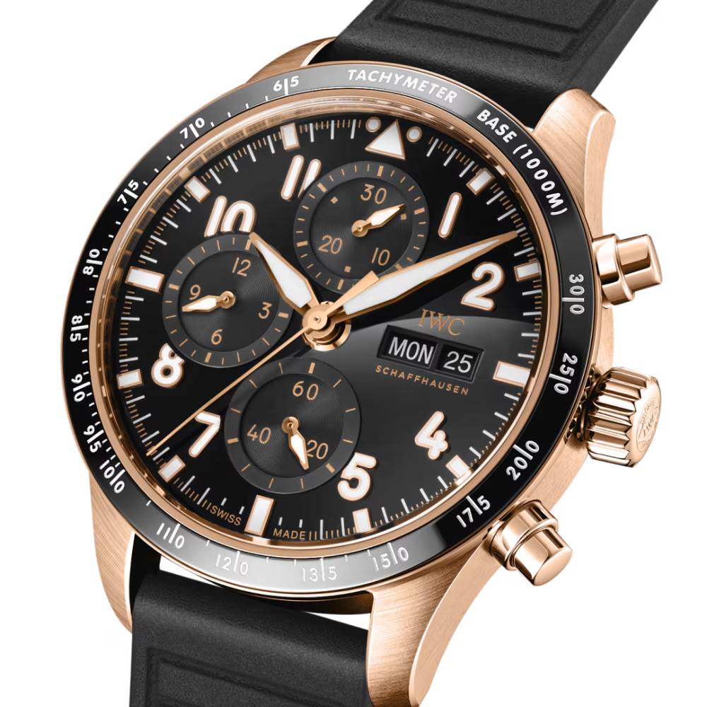 2025 Model IWC Pilot’s Performance Chronograph 41mm - Ref: IW388309 Black Dial in 18k Rose Gold Case, Black Rubber