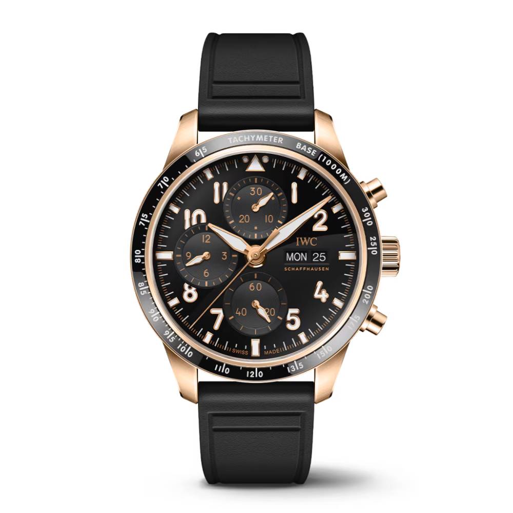 2025 Model IWC Pilot’s Performance Chronograph 41mm - Ref: IW388309 Black Dial in 18k Rose Gold Case, Black Rubber