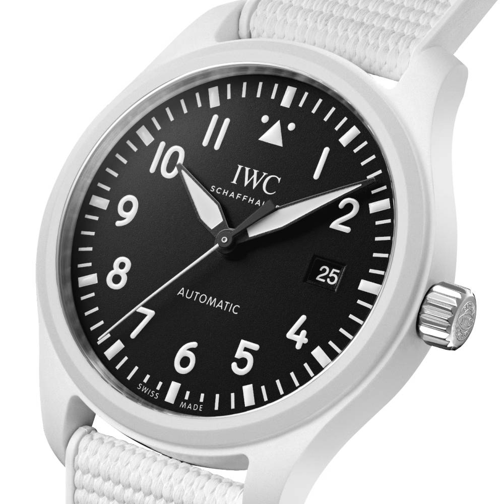 2025 Model IWC Pilot's Automatic TOP GUN Lake Tahoe 41mm - Ref: IW328104 Black Dial in Ceramic Case, White Rubber