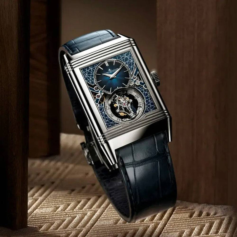 2025 Model Jaeger-LeCoultre Reverso Hybris Artistica Calibre 179, 51mm - Ref: Q39434E1 Blue Dial in 18k White Gold Case, Blue Leather